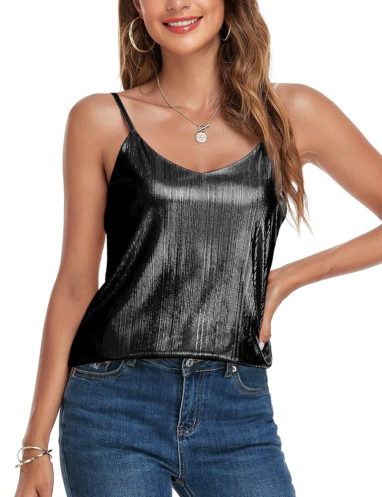 VIDUSSA Womens Camisole Dressy Glitter Tank Tops V Neck